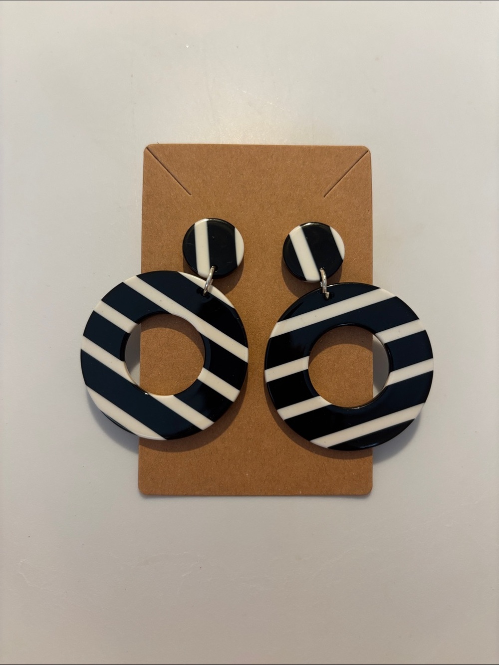Fashion Jewelry Black & White Striped Circle Drop Earrings